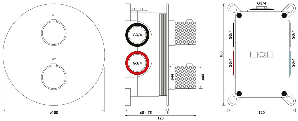 Brauer Gunmetal Carving thermostatische inbouw regendouche met 3 standen handdouche, rechte muurarm en hoofddouche 20cm set 79 gunmetal geborsteld PVD