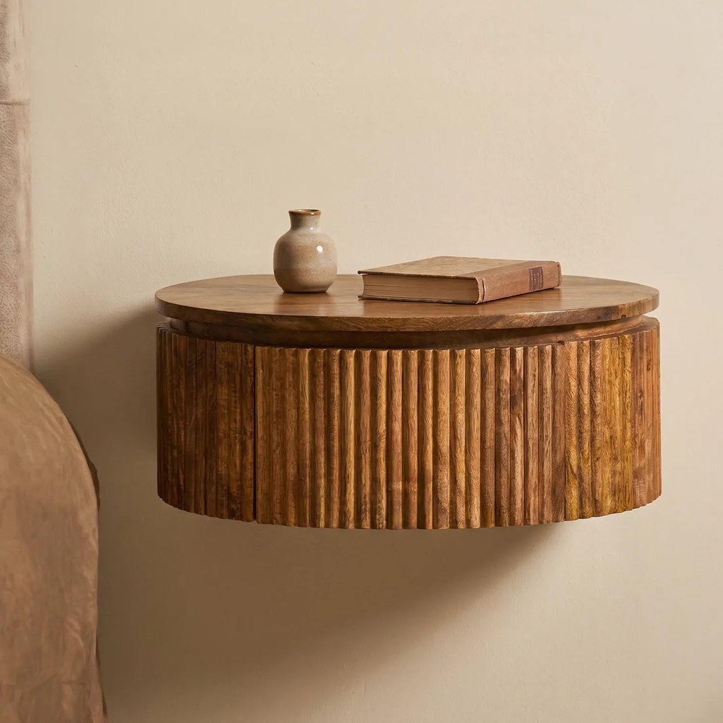 Hangend Nachtkastje Rond Hout - 50x35x20cm.