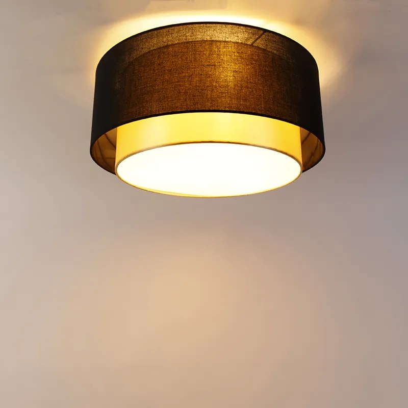 Moderne plafonnière zwart met goud 50 cm 3-lichts - Drum Duo
