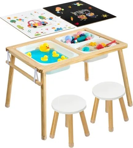VEVOR Sensorische Tafel, 7-in-1 Activiteitentafel met 2 Krukjes, Dubbelzijdig Speeloppervlak, Opbergdozen &amp; Antislipvoetjes, Speelzand- &amp; Watertafel, voor Kinderen van 3-6 Jaar