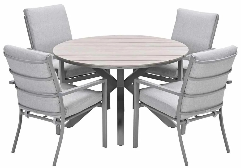 Garden Impressions Senja tuinset 5-delig valley sand - Tulli tuintafel Ø122x75 cm - light teak vironwood