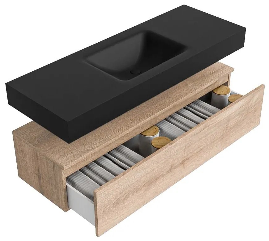 Zaro Alan badmeubel 130cm washed oak 1 lade met vrijhangende wastafel cloud midden 1 kraangat urban