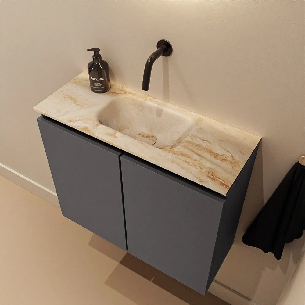 Mondiaz Ture DLux toiletmeubel 60cm dark grey met wastafel frappe midden zonder kraangat