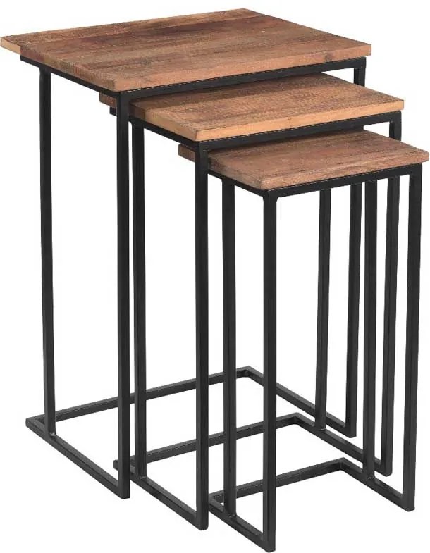 Industriële bijzettafel vierkant hout&staal - Set van 3
