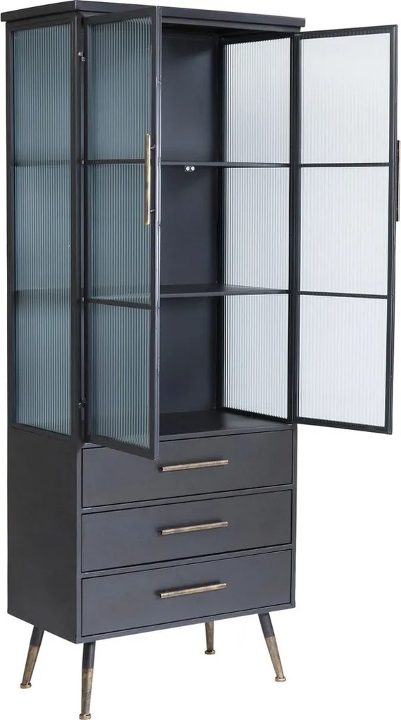 Hoge Wandkast Met Ribbelglas - 72x38x180cm.
