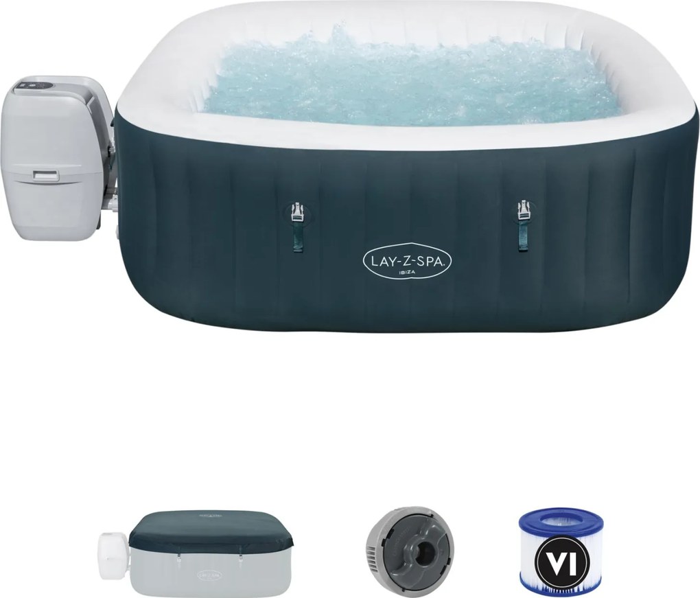 Bestway Lay-Z-Spa Ibiza AirJet - 4-6 persoons - EnergySense - Vierkant Bubbelen zonder schuldgevoel: 40% energiezuiniger!