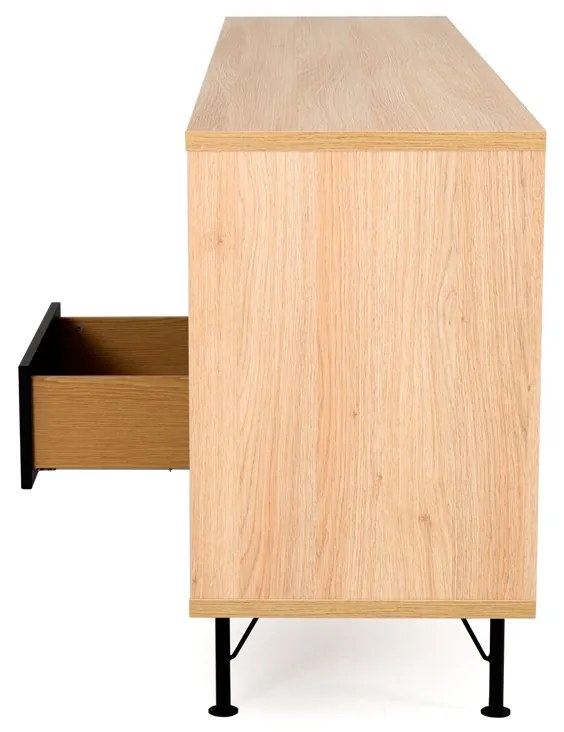 Tenzo Flow Groot Dressoir Mat Zwart Eiken - 206x44x79cm.