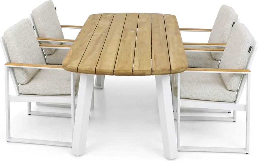 Tuinset 4 personen 180 cm Aluminium/teak Wit Lifestyle Garden Furniture Faro/Falcon