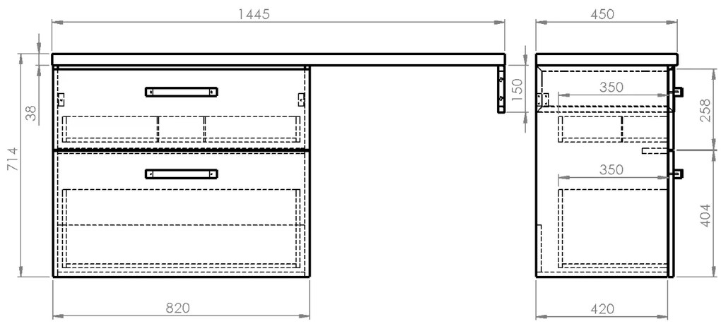 Aqualine Vega 144.5cm badkamermeubel met witte vierkante waskom rechts wit