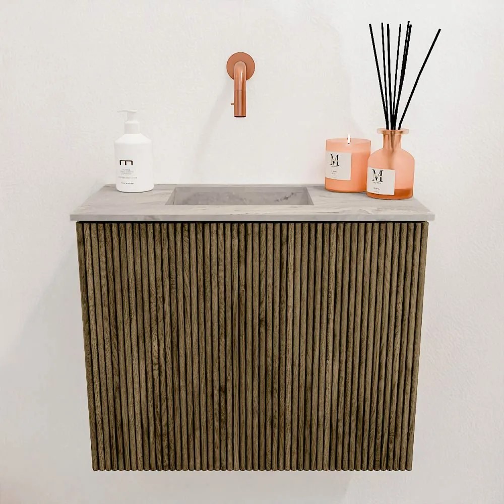 Mondiaz Joya DLux 50cm toiletmeubel dusk met wastafel faye links zonder kraangat glace