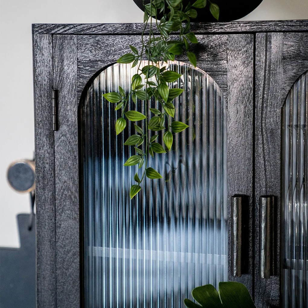 By-Boo Eden Zwarte Kast Met Ribbelglas - 75x35x160cm.
