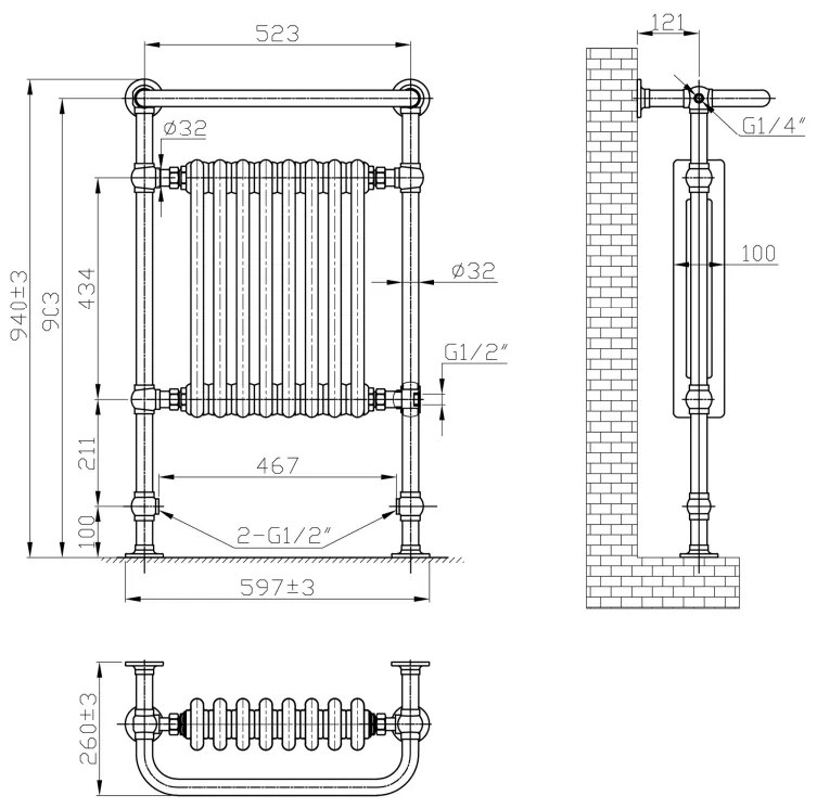 Eastbrook Isbourne klassieke radiator 94x60cm Chroom 732 watt