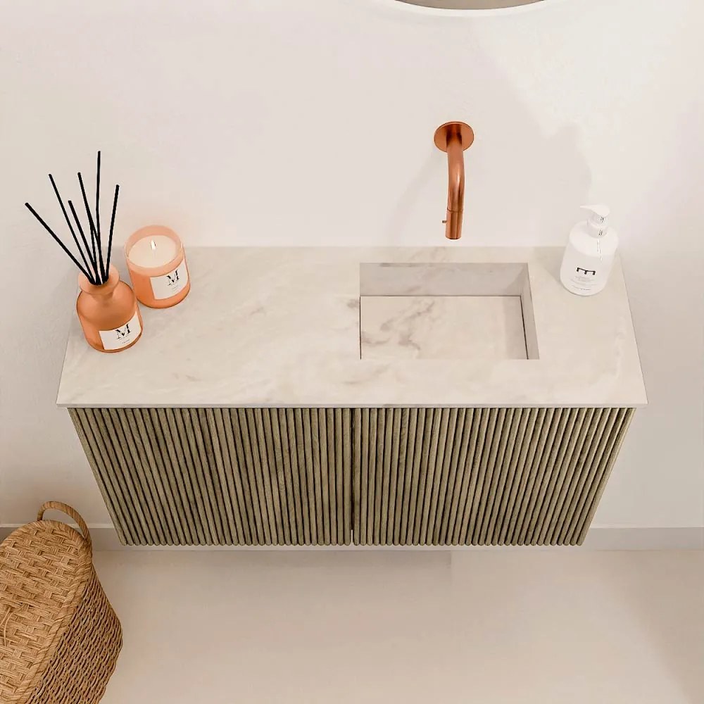 Mondiaz Joya DLux 70cm toiletmeubel dusk met wastafel faye rechts zonder kraangat frappe