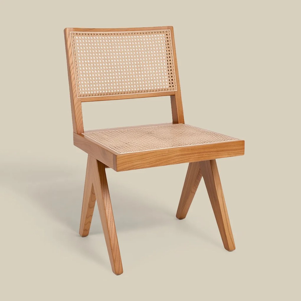 Houten Stoel Met Rotan Webbing Naturel