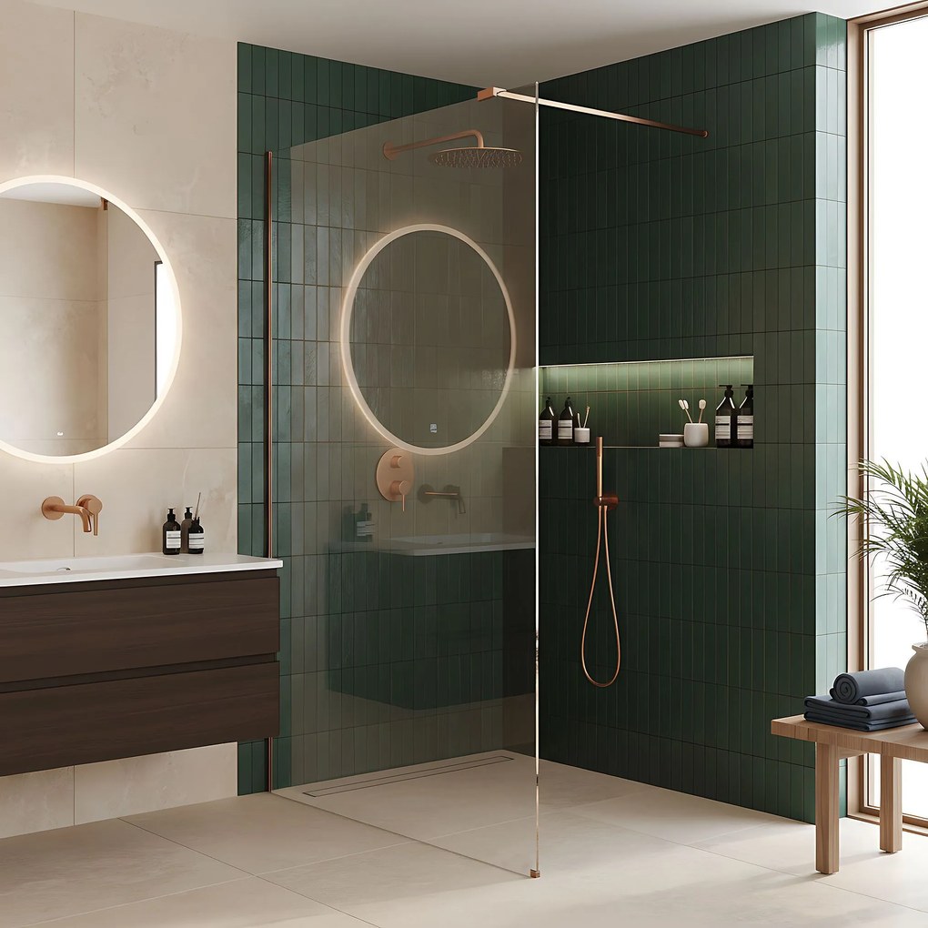 Walk-in douchewand Rea Flexi Transparent / Brush Copper 90