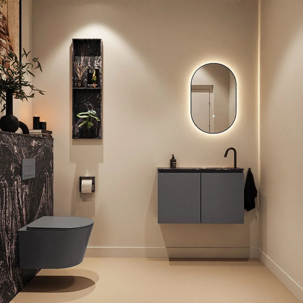 Mondiaz Ture DLux toiletmeubel 80cm dark grey met wastafel lava rechts met kraangat