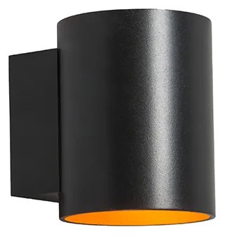 Moderne wandlamp zwart met goud rond - Sola