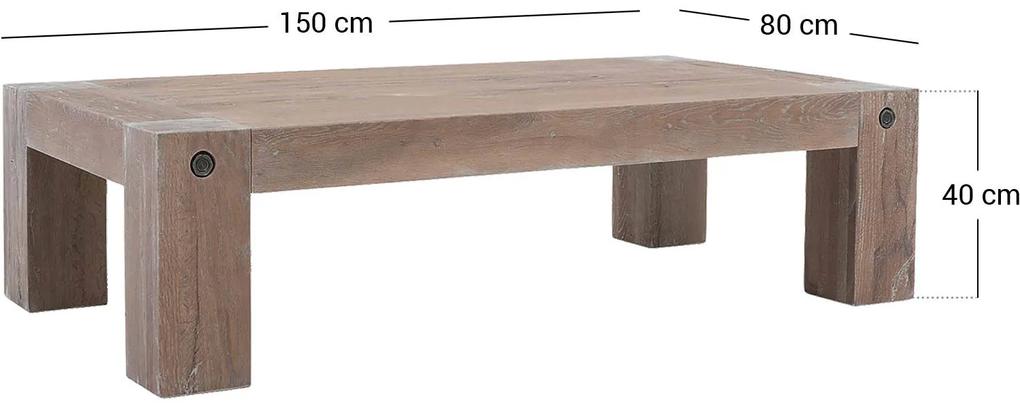 Goossens Salontafel Houston rechthoekig, hout eiken grijs, stijlvol landelijk, 150 x 40 x 80 cm
