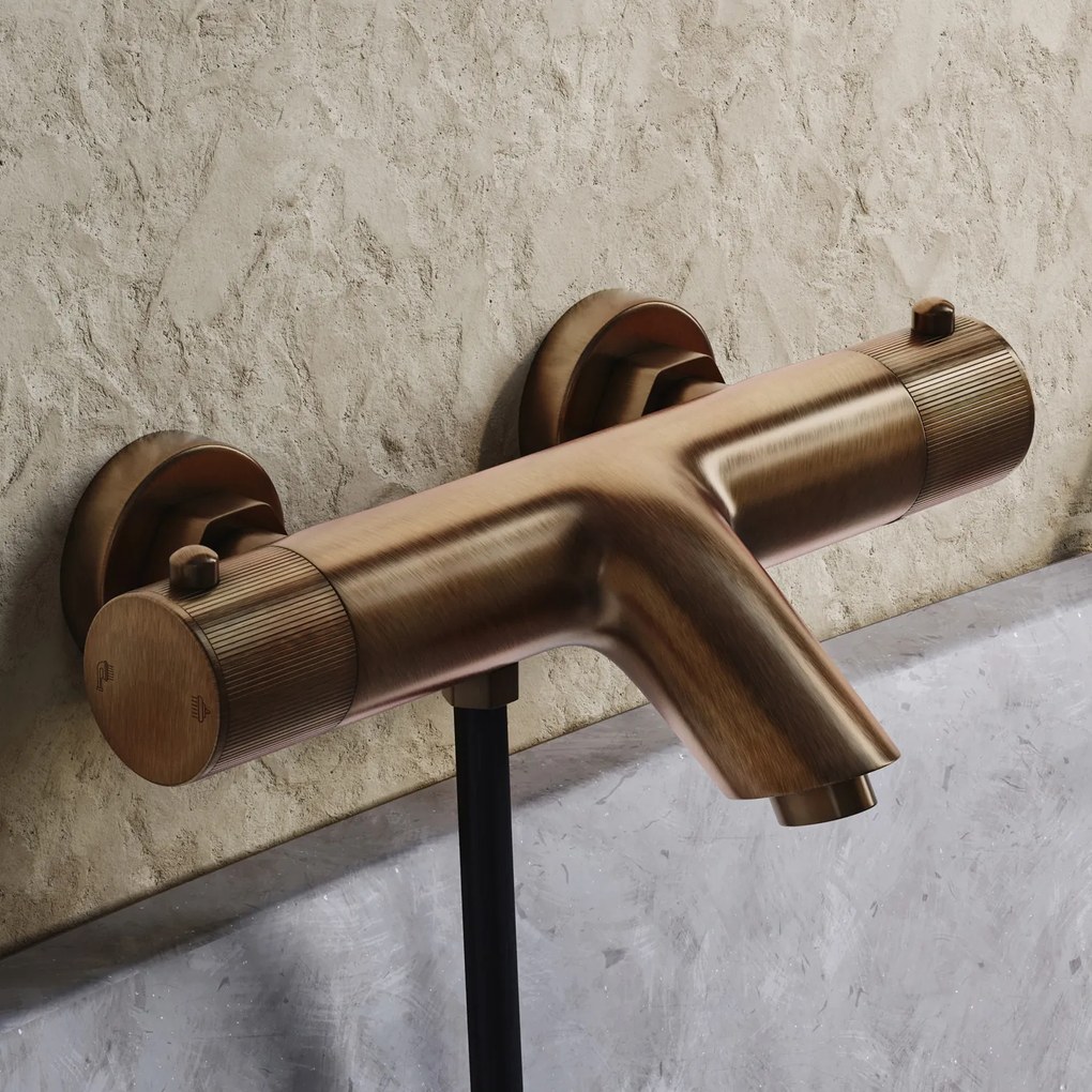Saniclear Antique Stripes Pro thermostatische opbouw badkraan met handdouche verouderd messing