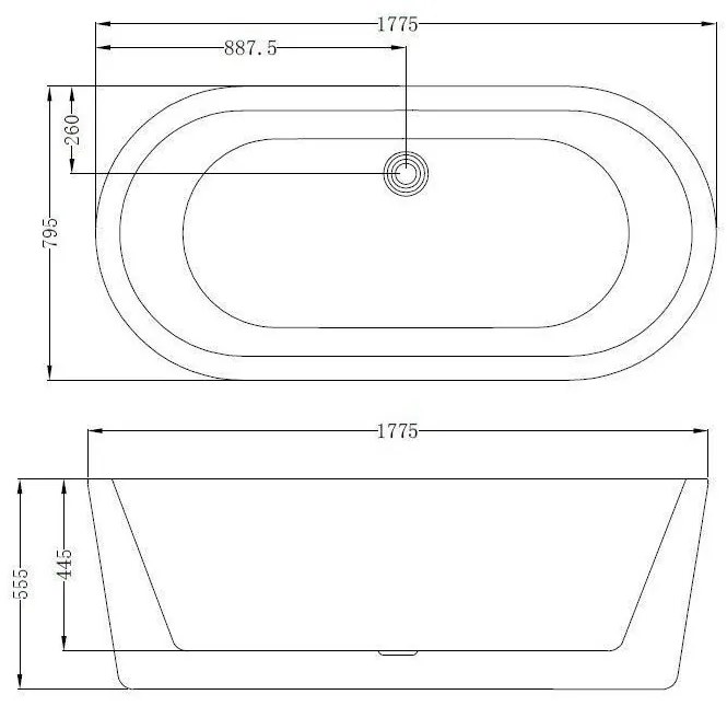 Best Design Black & White vrijstaand bad 178 x 80 x 55cm