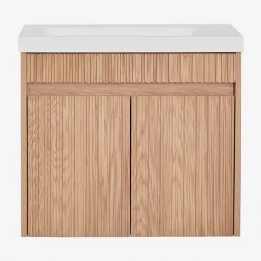 Narek Zwevend Houten Badkamermeubelset Met Geïntegreerde Wastafel Spiegelloze & Zonder Kraan & Ash Brown & ↔︎ 60 Cm - Sklum