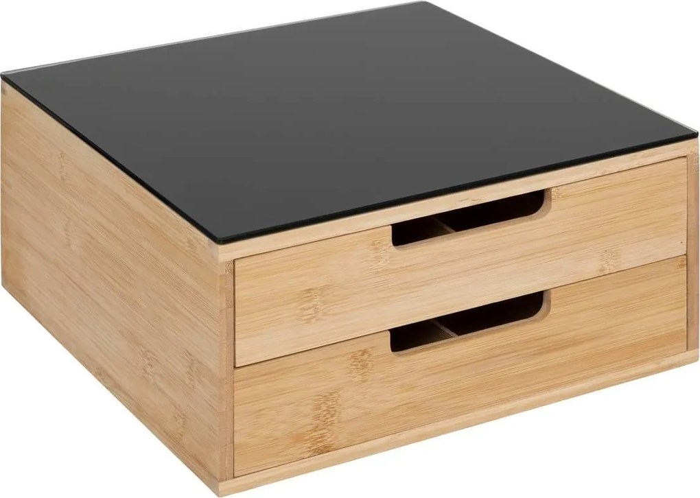 5Five Koffie Cup Houder - 2 Lades - 30 x 30 x 14 cm - Bamboe - Zwart/Bruin