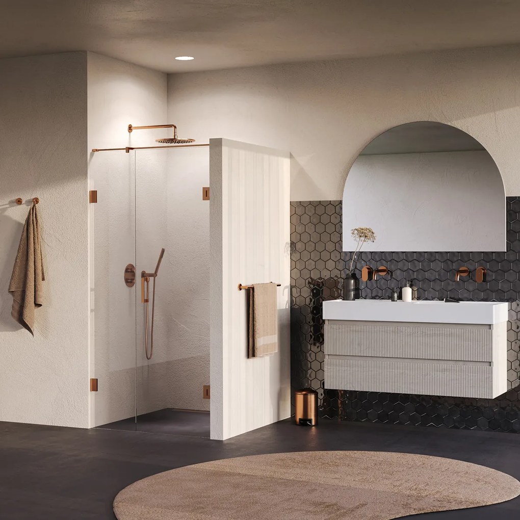 Brauer Void profielloze nisdeur 90cm met draaideur 60cm aan muur koper geborsteld PVD
