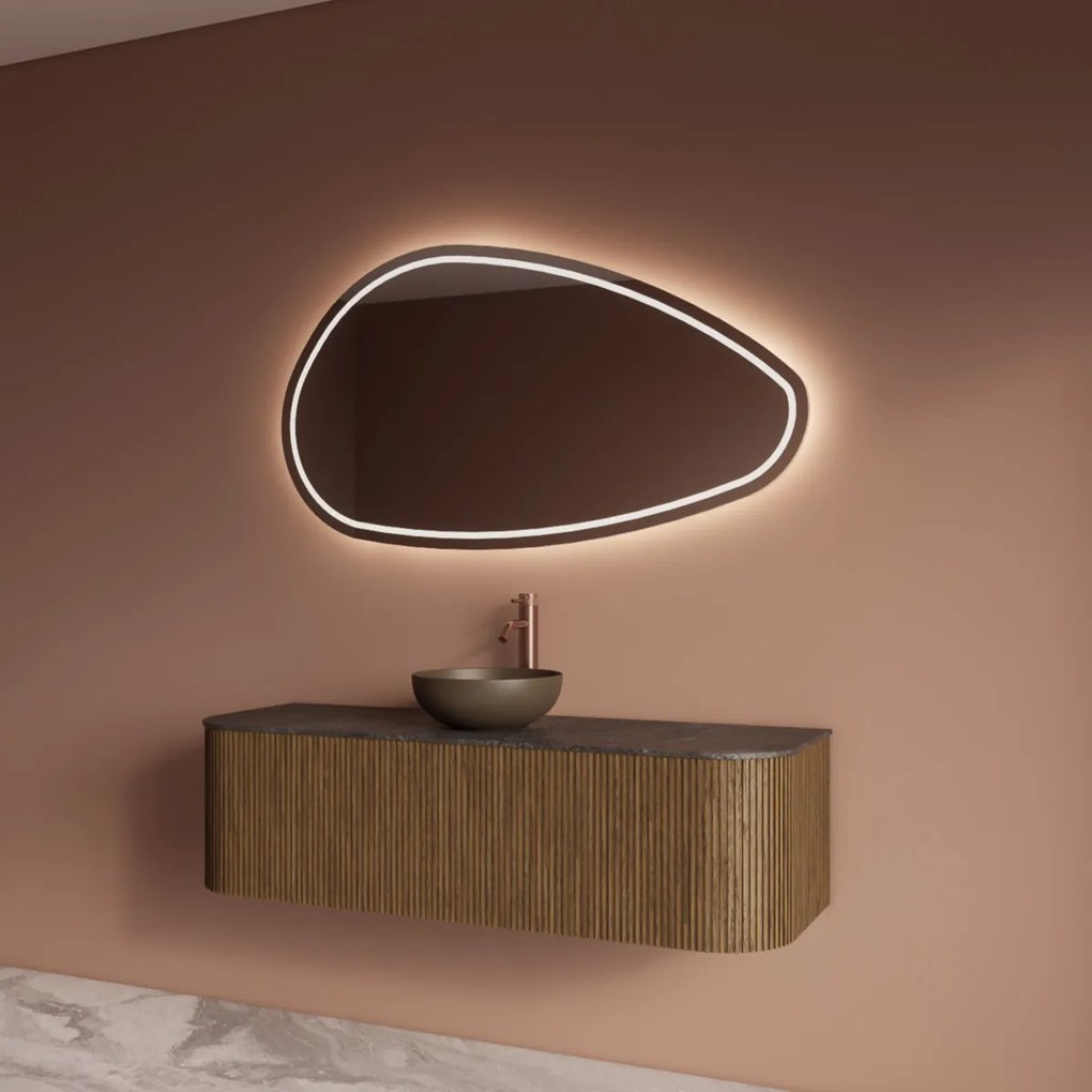 Gliss Design Alluro badmeubel ribbelfront met ronding links/rechts 140cm castle brown en zwart leisteen toppaneel
