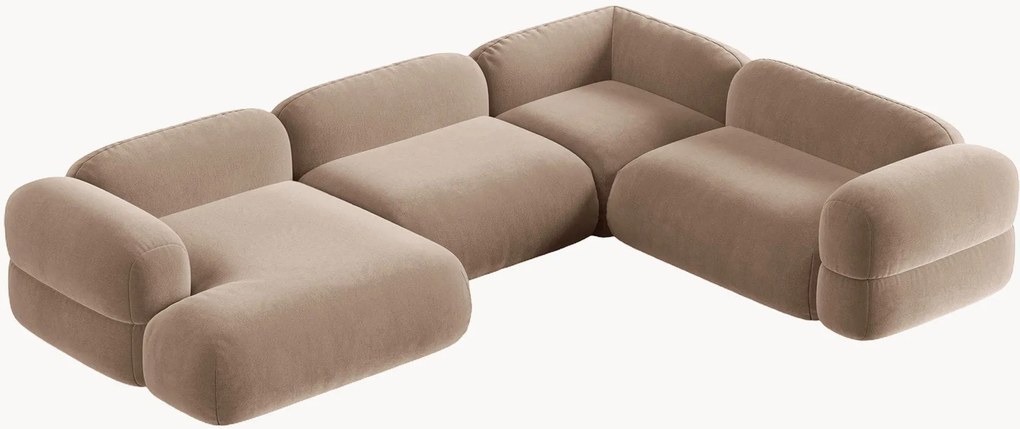 Modulaire panoramische fluwelen hoekbank Roger (5-zits)