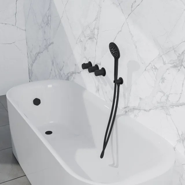 Fortifura Nebbio Badcombinatie-set - thermostaatkraan - wandaansluitbocht met handdouchehouder - gladde doucheslang - ronde handdouche - badvulcombinatie - mat zwart SW1183065 SW1183076 SW1183078 SW542644 SW706210 SW