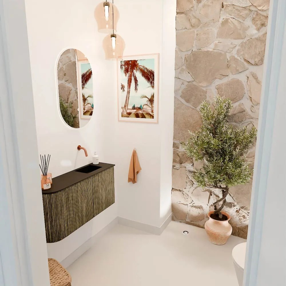 Mondiaz Joya 80cm toiletmeubel ronding links dusk met wastafel faye rechts zonder kraangat urban