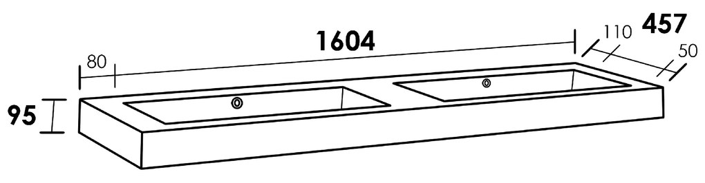 Sanituba Florence wastafel mineraalmarmer zonder kraangaten 160cm