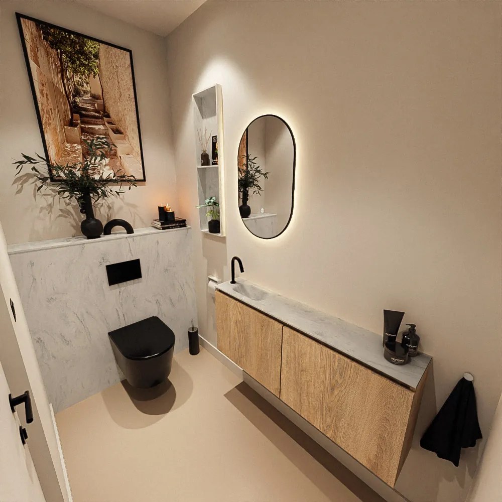 Mondiaz Ture DLux toiletmeubel 120cm washed oak met wastafel opalo links met kraangat