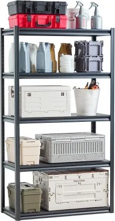 VEVOR opbergrek, 907 kg, boutloze stelling, kelderstelling, zware, verstelbare metalen garagestelling, 5 niveaus, 457,2 x 1016 x 1828,8 mm, opbergrek, voor keuken, werkplaats, kelder, magazijn, zwart