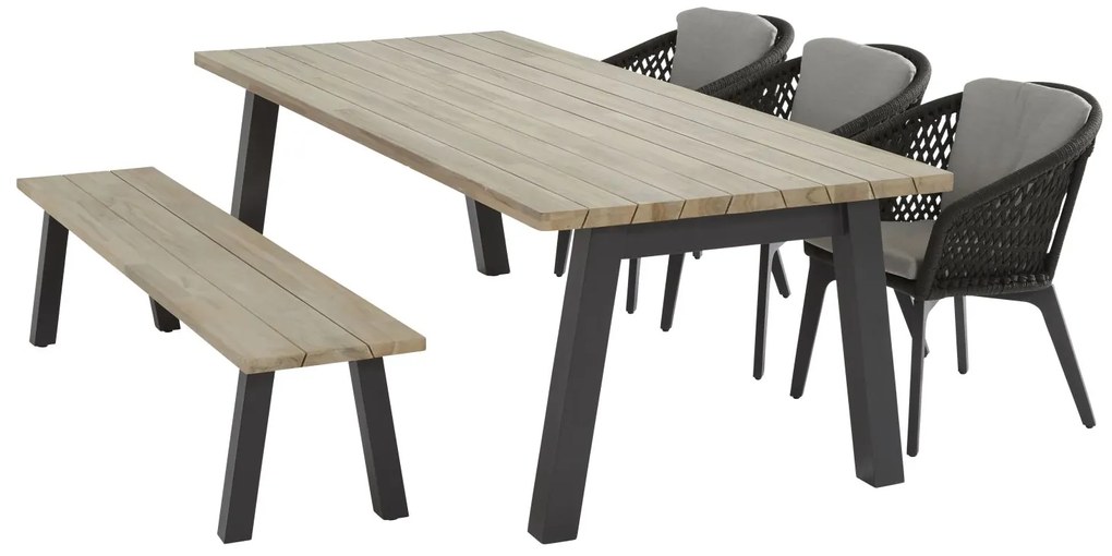 4 Seasons Outdoor Belize dining set met Derby tafel 240 cm en sportbench  Tuinset    houtkleur weerbestendig