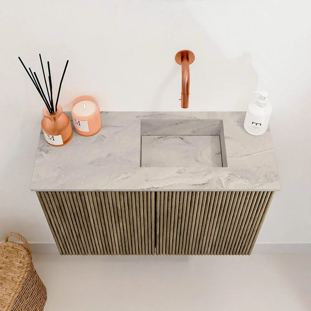 Mondiaz Joya DLux 60cm toiletmeubel dusk met wastafel faye rechts zonder kraangat glace