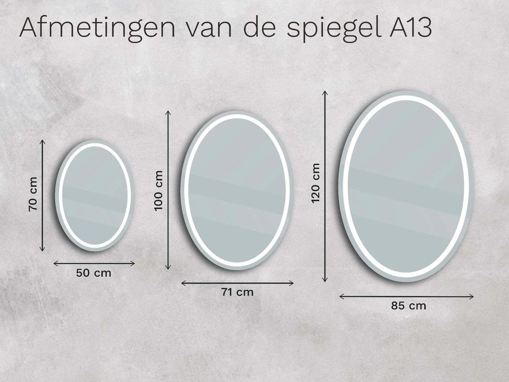 Ovale badkamerspiegel met LED verlichting A13