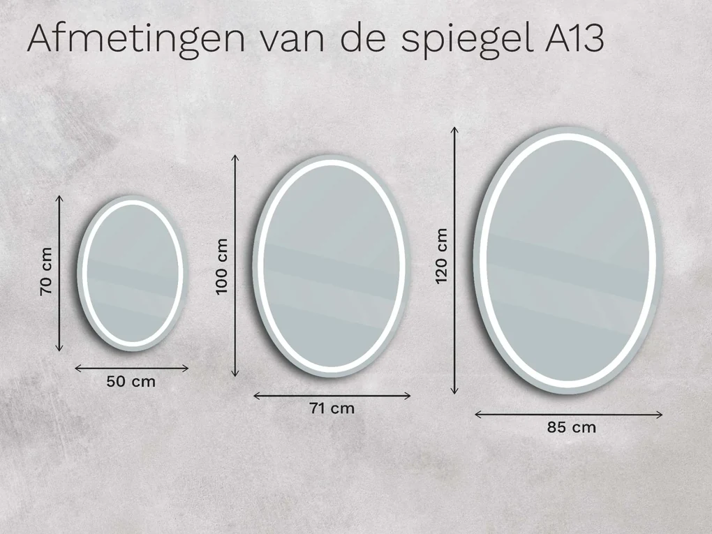 Ovale badkamerspiegel met LED verlichting A13