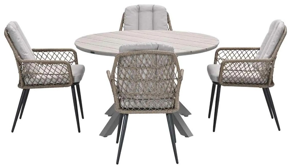 Garden Impressions Kalibo tuinset 5-delig - Tulli tuintafel Ø122x75 cm light teak vironwood