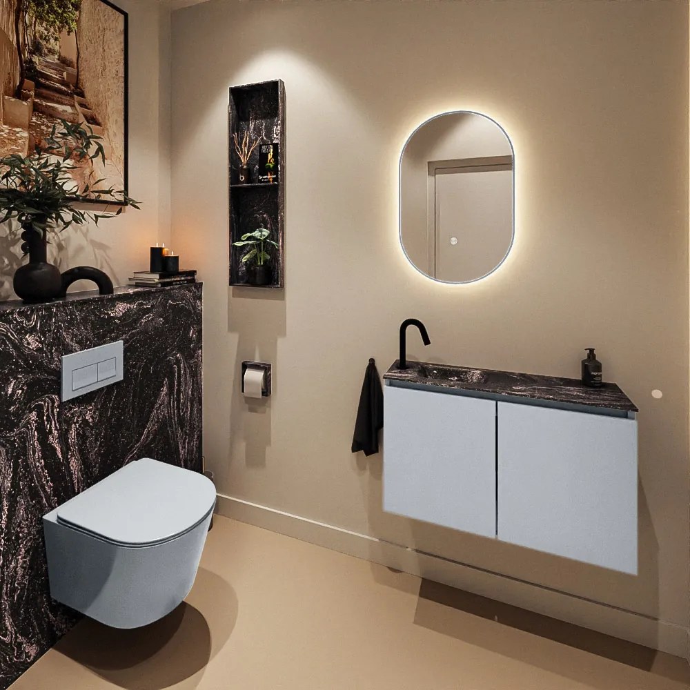 Mondiaz Ture DLux toiletmeubel 80cm clay met wastafel lava links met kraangat