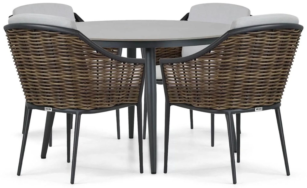 Tuinset Ronde Tuintafel 4 personen 120 cm Aluminium/wicker Grijs  Coco Olivine/Vienna