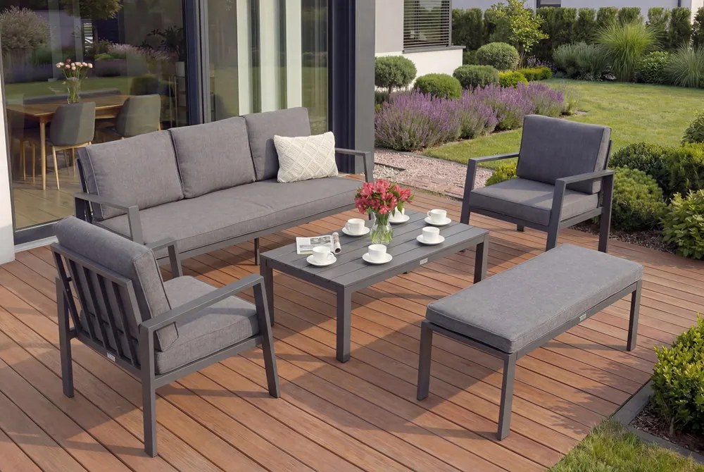 Zakintos Coffee 5 aluminium set met bankje antraciet Garden Point