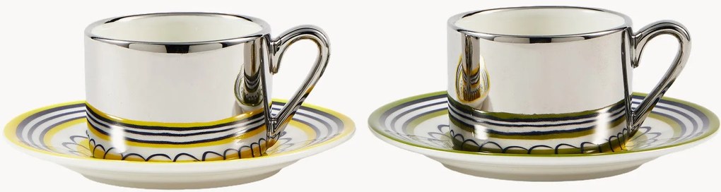 Porseleinen espressokopjes Floral met schoteltjes, 4-delig