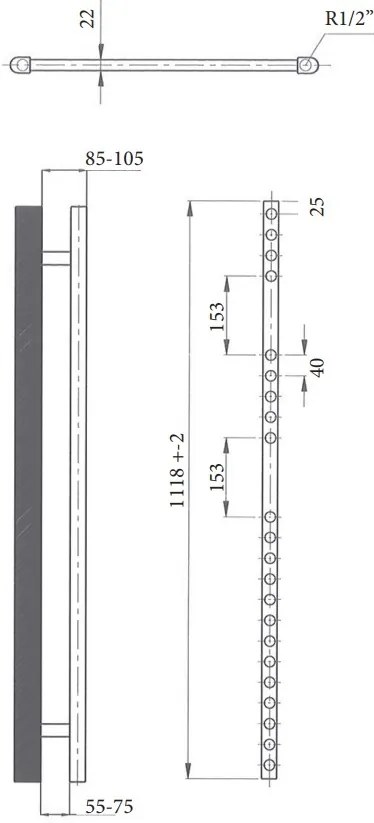 Sanicare elektrische design radiator 60x112cm inox-look met Bluetooth en thermostaat rechts chroom