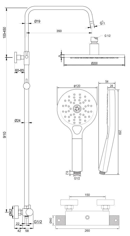 Brauer Brushed Carving opbouw regendouche met 20cm douchekop en 3 standen handdouche RVS geborsteld PVD