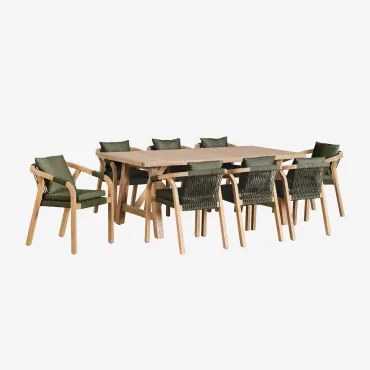 Set Van Rechthoekige Tafel (200x100 Cm) En 8 Eetkamerstoelen Van Acaciahout Dubai Leger Groen – Koel & Rustiek Acaciabruin - Sklum