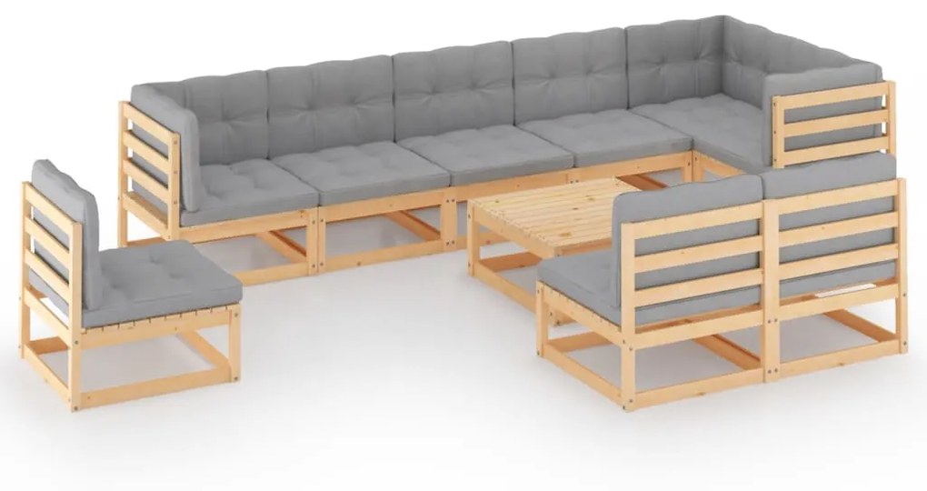 vidaXL 10-delige Loungeset met kussens massief grenenhout