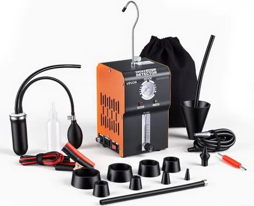 VEVOR voertuigrooktester met rookgenerator, lekdetector voor EVAP-systemen, voor auto's, vrachtwagens, boten, motorfietsen en ATV's, met lucht- en rookmodus, manometer, debietmeter en 8-delige afdichtingsset.