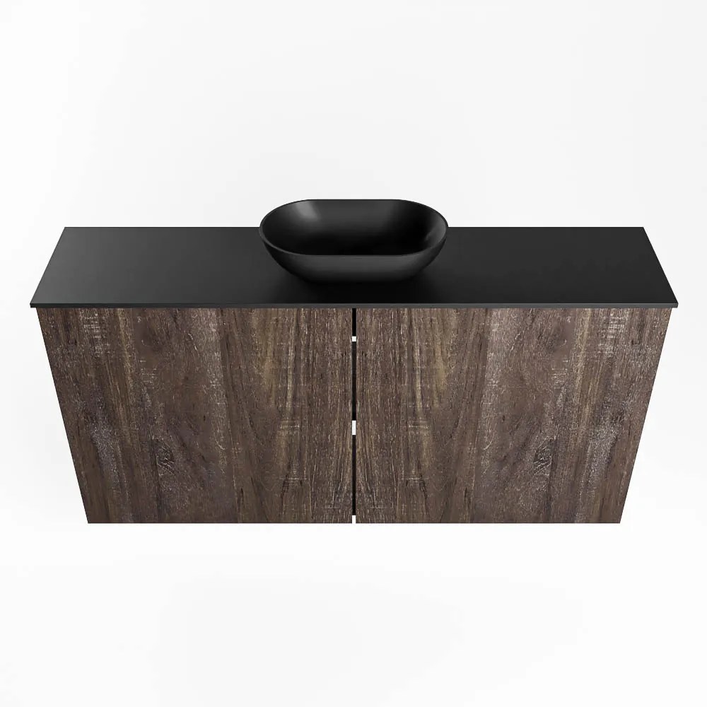 Mondiaz Fowy toiletmeubel 100cm dark brown met zwarte waskom midden en kraangat