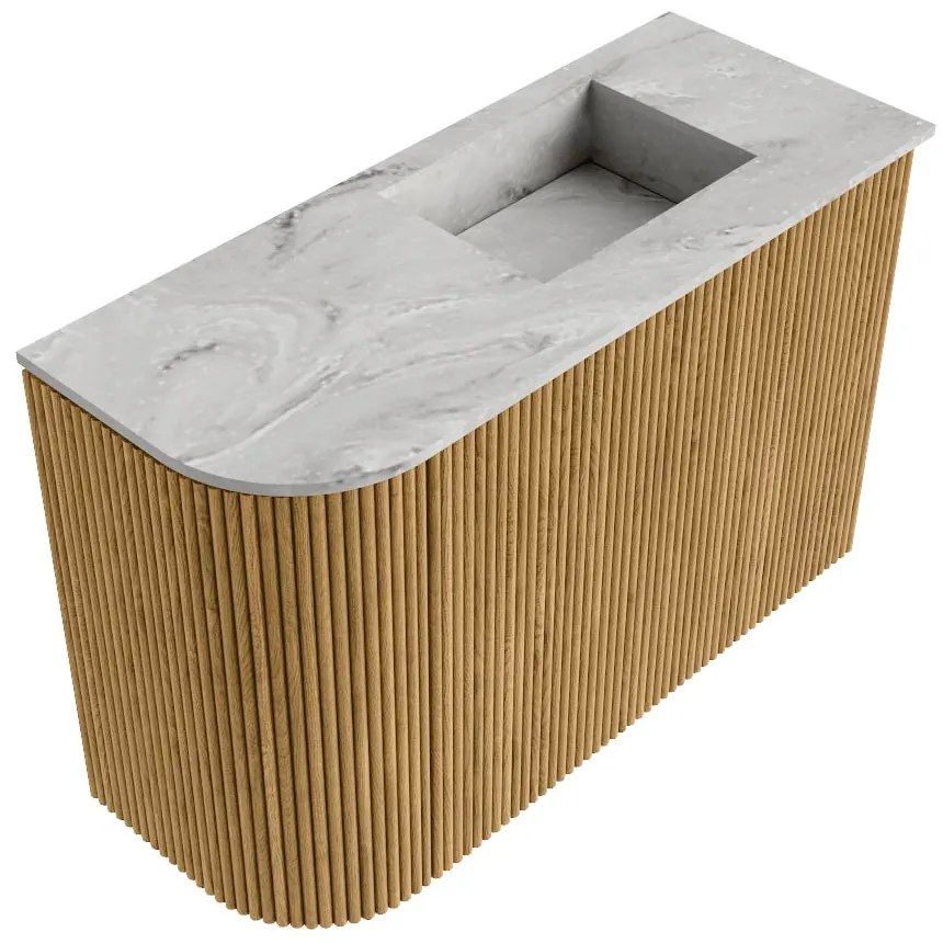 Mondiaz Joya DLux 60cm toiletmeubel ronding links oak met wastafel faye rechts zonder kraangat glace